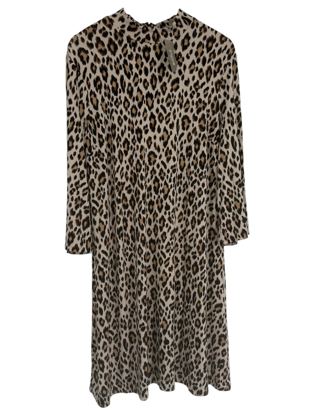 Chico's Leopard Animal Print Mock Neck 3/4 Sleeve Dress NWT Size 2 (M) Cream
